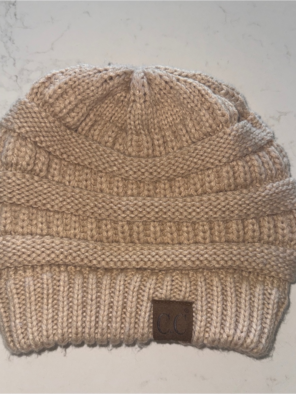 C.C Beige Knit Ribbed Beanie/Toque